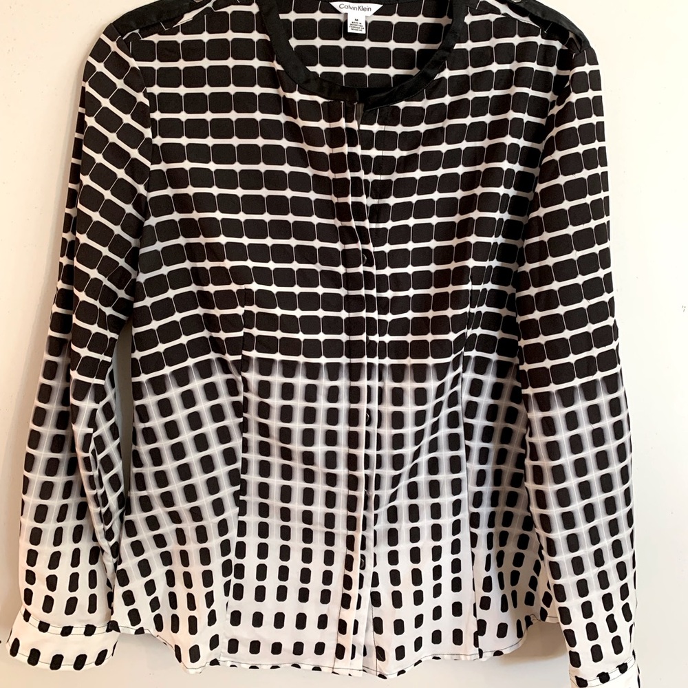 Calvin Klein Black White Windowpane Ombre Top